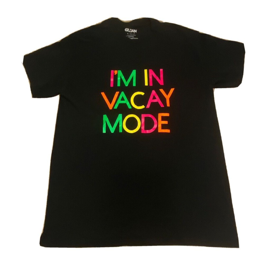 Graphic Black T-Shirt Vacation Mode Size M Medium Short Sleeve